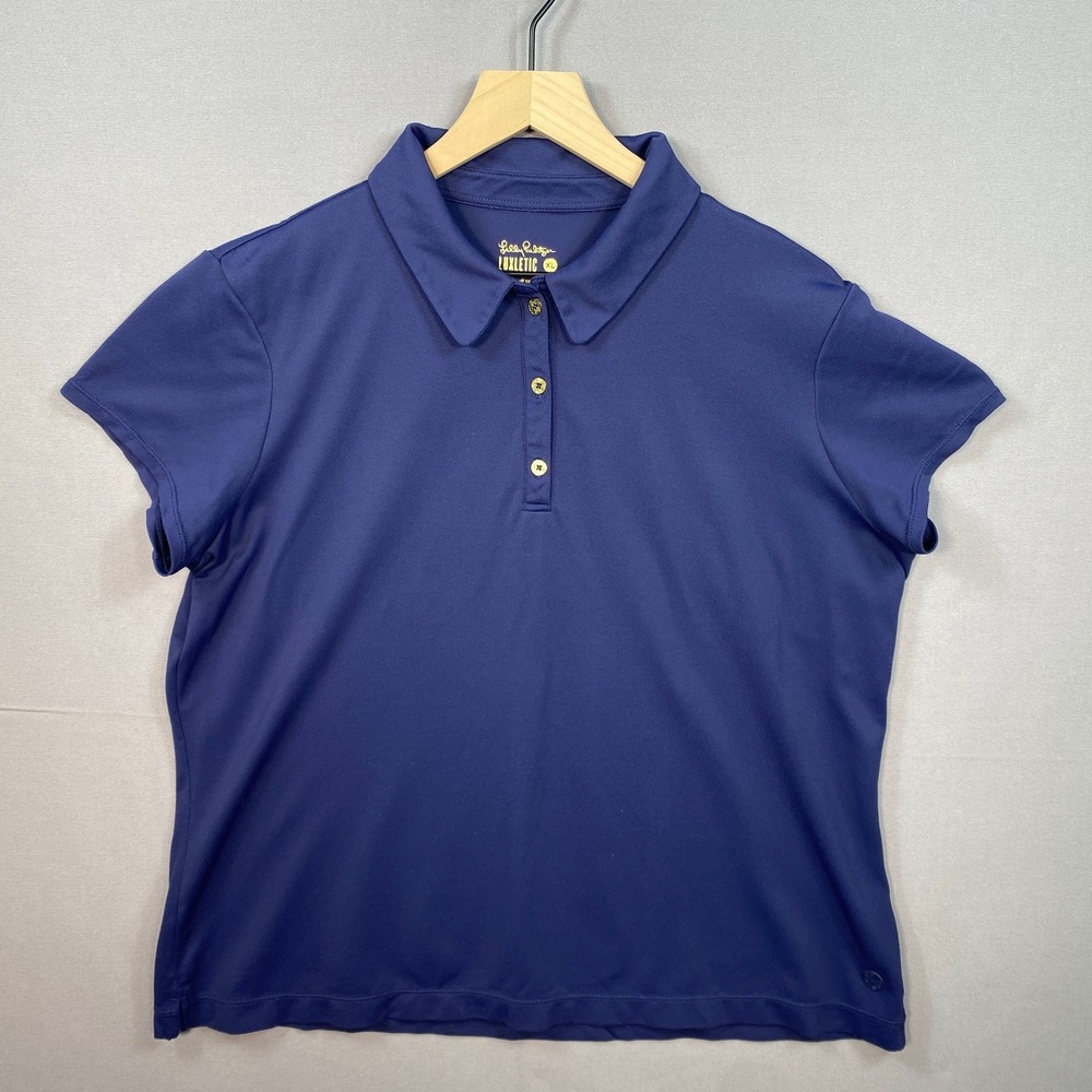 Lilly Pulitzer Luxletic Meryl Polo Top Womens XL Blue Pique UPF 50 Golf